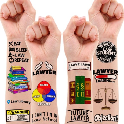 (96 PCS) Future Best Lawyer Law School Justice Temporary Tattoos Birthday Themed Party Supplies Decorations Favors Cute Funny Stickers Tattoo Gifts for Student Kids Girls Boys Women Decor Class Reward