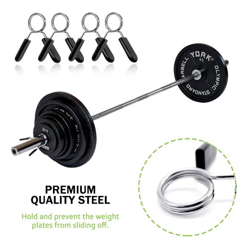 BlingKingdom 4pcs Spring Collar Clips 1 inch Dumbbell Barbell Clamp Collars for Many Gym Equipments, Weightlifting Bars, Strength Training (25mm)