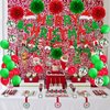 Fecedy MERRY CHRISTMAS Hanging Paper Banner Santa Claus Banner Pom poms Swirl Streamers&Latex Balloons For Merry Christmas Party Decorations