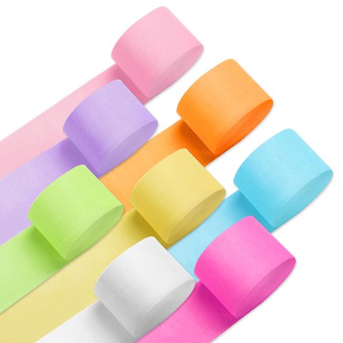PIGETALE Crepe Paper Streamers, 8 Rolls 656ft Party Streamers, Pack of 8 Pastel Colors Crepe Paper for Kids Girls Birthday Party Supplies Wedding Bridal Baby Shower Decorations (1.8Inch x 82Ft/Roll)