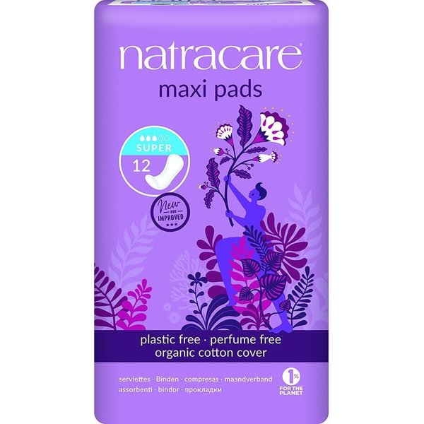 Natracare Super Maxi Pads - Organic and Natural - 12 Count - Pack of 3