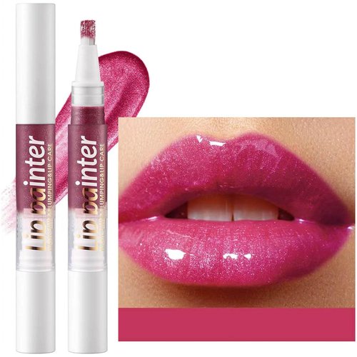 2 in 1 Purple Red Shimmer Lip Gloss Lip Plumper Gloss Tinted Glitter Lipgloss Lipstick Moisturizing High Shine And Vegan Plumping Lip Gloss For Women Girls Long-Lasting Dry Lip Care Base Bulk Best 11#