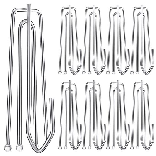 60PCS Stainless Steel Drapery Hook and Pin for Pleated Drapes 4 Prongs Pinch Pleat Clips Traverse Pleater 4 End Curtain Hangers for Window Door Bathroom Curtain