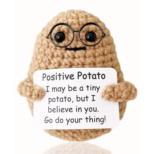 MHRYEZ Positive Life Potato Crochet Funny Gifts with Positive Card for Cheer Up, Birthday Gifts for Friends Women, Graduation Gifts