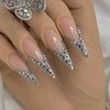 BABALAL Long Stiletto Press on Nails Sliver French Tip Fake Nails Glitter Glue on Nails Rhinestone Almond Acrylic Nails Manicure Nails for Women and Girls