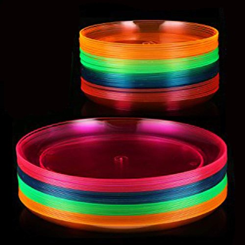 Tiger Chef Neon Assorted Party Plates, 20-Pack 9-inch Hard Plastic Plates, Assorted Neon Colors Pink, Blue, Green and Orange