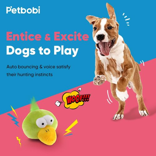 Petbobi Interactive Dog Toys, Upgrade Plush Monster Dog Toy Squeaky Crazy Bouncer Ball USB Rechargeable for Small and Medium Puppy to Self Play, Birds Bobby