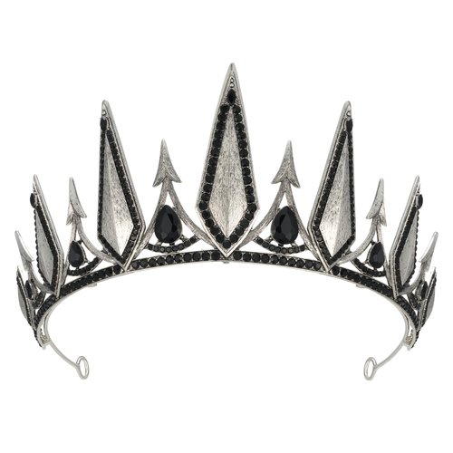 SWEETV Gothic Crowns for Women Black Tiara Queen Crown Witch Hair Accessories for Costume Halloween Prom Party, Silver