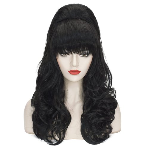 Beehive Wig Black Women Vintage Long Curly Bouffant Updo Victorian Fembot Wig 60s 50s Costume Mar...