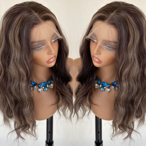 VASTCURY Auburn Brown 13x4 Front Lace Wig Mixed Ash Blonde Body Wave 4/27 Colored Synthetic Fiber Piano Wigs 18Inch for Women