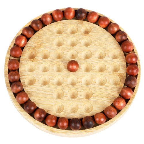 TOWO Wooden Solitaire Game –Peg Solitaire Puzzle Toy - Classic Board Game Marble Chess Mind Game 19.5CM 7.7” Round Board with Wooden Balls One Player Gameplay Brainteaser Puzzle