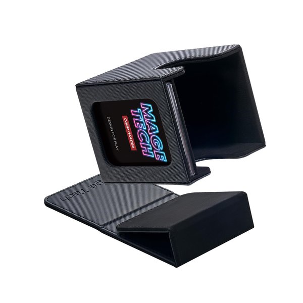 Mage Tech Commander Deck Box Lite - Card Display with Mini Snap Card Holder & Removable Cover, Fits 100+ Single-Sleeved Cards, Ideal for MTG, PTCG, OPCG, SWU & More (Black)