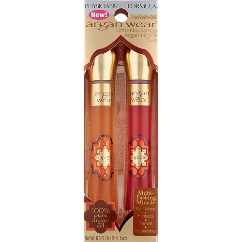 Physicians Formula Argan Wear Ultra-Nourishing Argan Lip Oil Duo, Liquid Gold/Pink, 0.6 Fluid Ounce