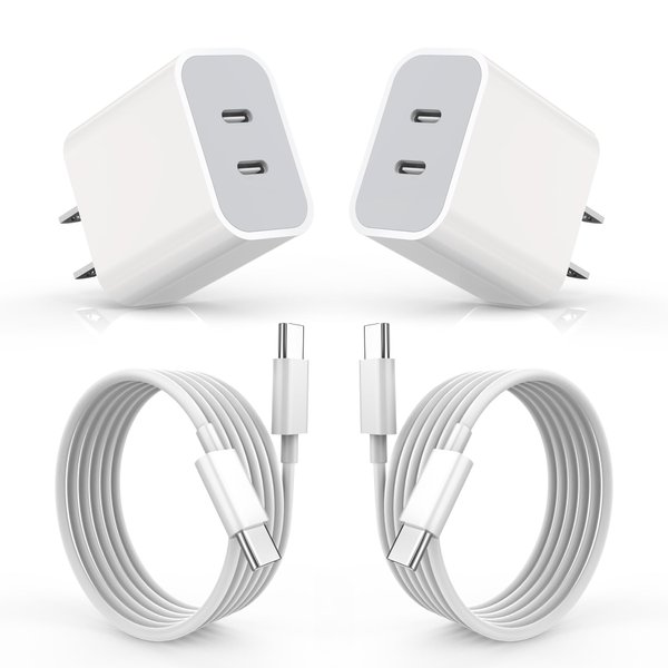 iPhone 16 Charger,USB C Charger Fast Charging,2Pack Dual USB C Port PD Charger Block iPhone 15 Charger Adapter with USB C to C Charger Cable,USB C Charging for iPhone 16/16 Pro/15/15 Pro Max,iPad Pro