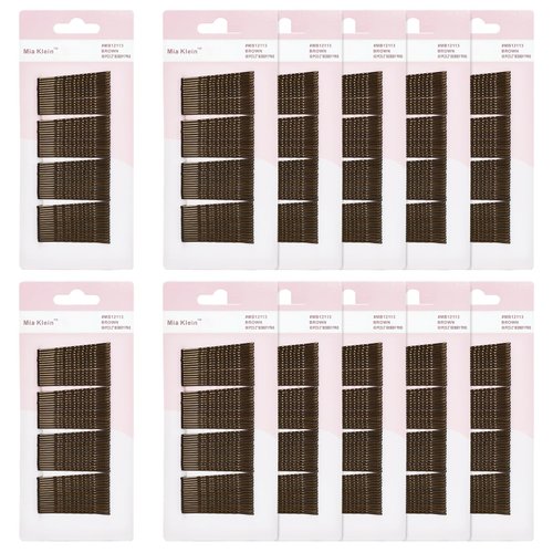 Mia Klein 720 Count Bobby Pins 2 Inch, 60PCS Each-Pack of 12, Crimped Hair Pins, Non Slip Hair Accessories for Kids, Girls, and Women (Brown)