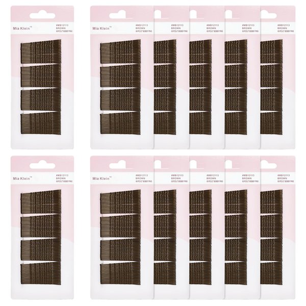 Mia Klein 720 Count Bobby Pins 2 Inch, 60PCS Each-Pack of 12, Crimped Hair Pins, Non Slip Hair Accessories for Kids, Girls, and Women (Brown)
