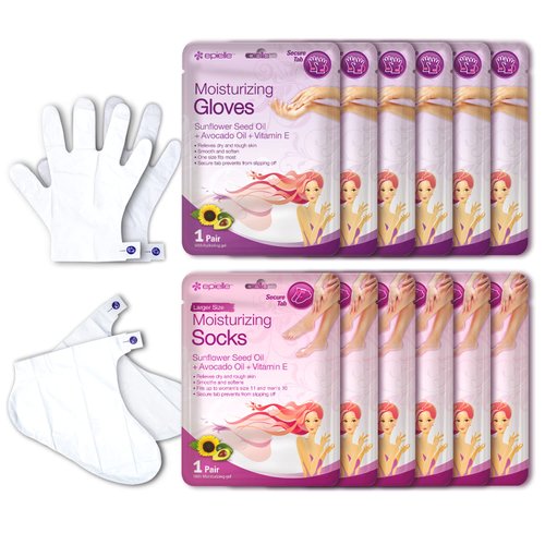 Epielle Moisturizing Hand & Foot Masks (Glove & Socks 12pk) for Dry Hand, Dry & Cracked Heel Spa Masks Sunflower Seed Oil + Avocado Oil + Vitamin E,Mothers Day Gifts