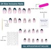 Christmas Press on Nails Short Almond OFDNE French Tip Fake Nails Winter False Nails with Designs Green & White Bow Christmas Tree Glossy Glue on Nails Xmas Acrylic Nails for Women Girls 24 Pcs