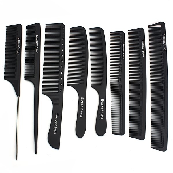 White/Black salon professional barber carbon comb heat-resistant anti-static hair comb set of 8 hairdressers preferred… (Black)