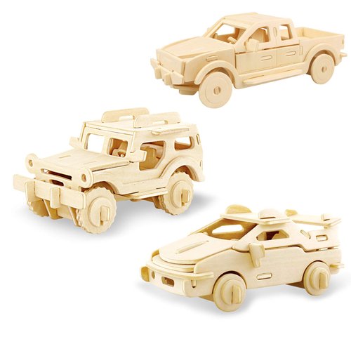Georgie Porgy 3D Wooden Puzzles for Kids Toys Construction Woodcraft Kits DIY Model Puzzle Kits Birthday Gifts Pack of 3 (Sports Cars Off-Road Vehicle Pickup)