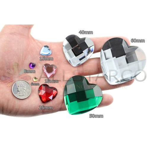 Allstarco 15mm Flat Back Heart Acrylic Rhinestones Plastic Gems Plastic Costume Jewels Embelishments - 40 Pieces (Jet Black H101)