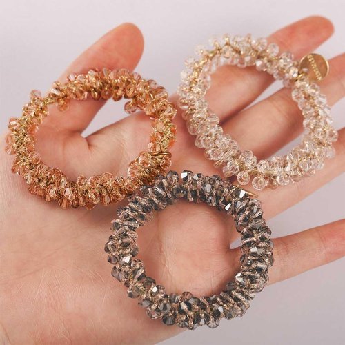 BARTOSI Rhinestone Hair Ties Elastic Ponytail Holder Crystal Hair Scrunchies Beaded Hair Bands Hair Accessories for Women and Girls (Pack of 3)