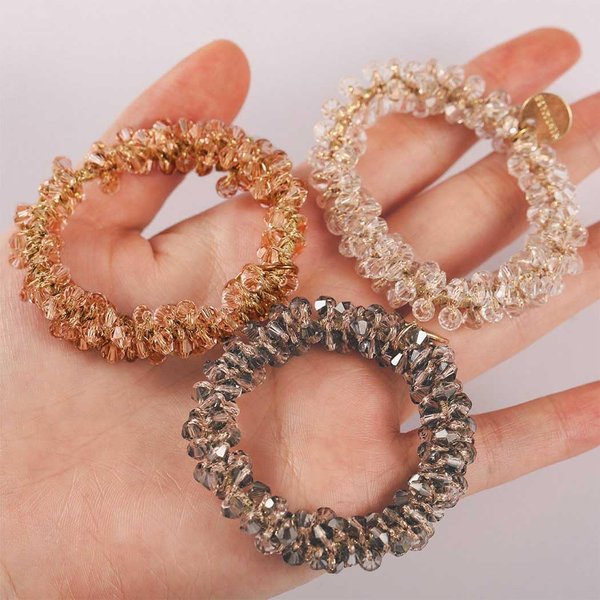 BARTOSI Rhinestone Hair Ties Elastic Ponytail Holder Crystal Hair Scrunchies Beaded Hair Bands Hair Accessories for Women and Girls (Pack of 3)