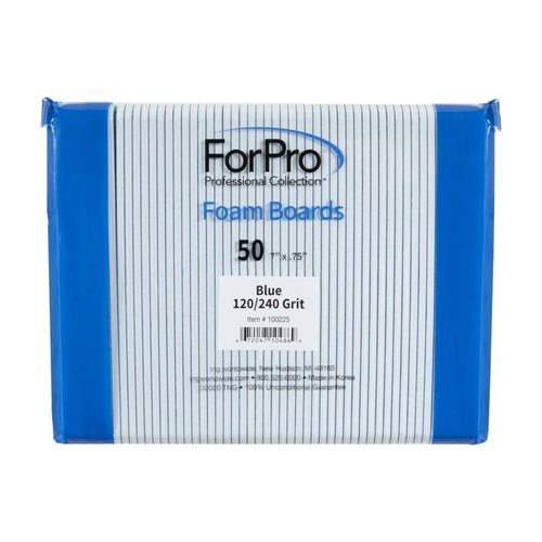 ForPro Professional Collection Blue Foam Board, 120/240 Grit, Mylar Manicure and Pedicure Nail File, 7” l x .75” w, 50 Count