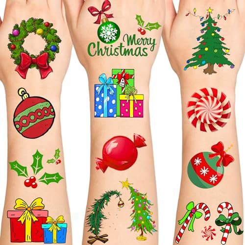 Christmas Temporary Tattoos, Christmas Fake Tattoos Stickers, Christmas Party Favors, Christmas Party Supplies Favors Holiday Decors, Christmas Gift for Girls Boys Kids Adults