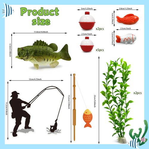 KDPATFAV Gone Fishing Cake Topper, 14 Pieces Fisherman Themed Decoration for Retirement Party Supplies