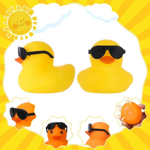 Hoemwarm 24 Set Mini Rubber Ducks with Sunglasses, Mini Rubber Duck in Bulk Tiny Duck Bath Rubber Duck for Car Dashboard Decorations Cruise Birthday Party Favors(8 Colors)