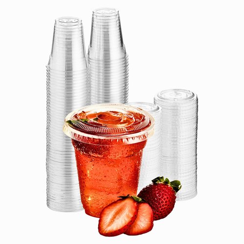 Green Direct 8 oz. Disposable Cups With Lids | Clear Plastic Cups With Lids | Iced Coffee Cups For Bubble Boba Tea | Cup and Flat Lid For Cold Drinking & Smoothie 50 Sets