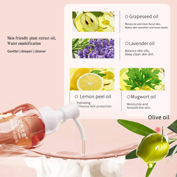 BLUE LOVE Cleansing Oil for Face Makeup Remover, Pore Oil Cleanser for Face Facial Cleanser, Deep Oil-Based Face Cleanser Makeup Remover, Daily Makeup Removing for Women