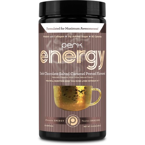 Perk Energy Original Dark Chocolate Salted Caramel Pretzel (20 Servings) - Gluten Free, Soy Free, Peanut Free