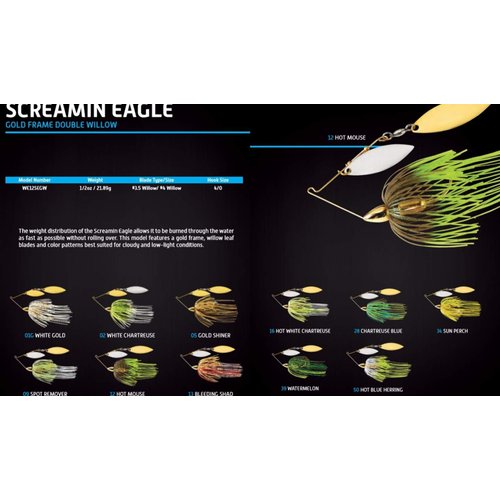 War Eagle Custom Lures WE12SEGW02 1/2Se Double Willow Gold Frame Artificial Fishing Bait, White Chartreuse