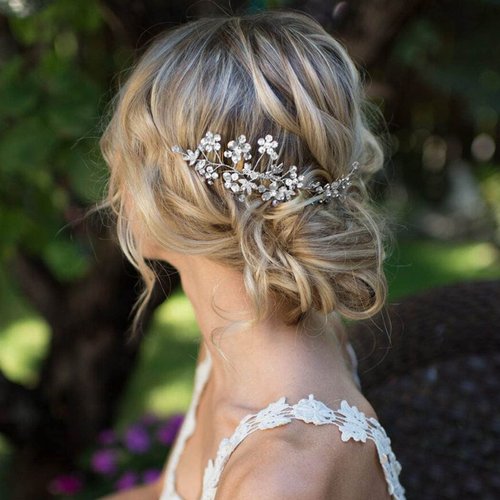 Latious Flower Bride Wedding Hair Comb Silver Crystal Bridal Hair Pieces Rhinestones Hair Clip Vintage Leaves Hair Accessories for Women and Girls