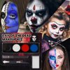 4 Colors White + Black + Red + Blue Face Painting Kit, Face Paint Body Makeup Kit for Halloween SFX Makeup, White Black Halloween Makeup Paltte with Brushes for Skull Clown Art Theater (D Set)