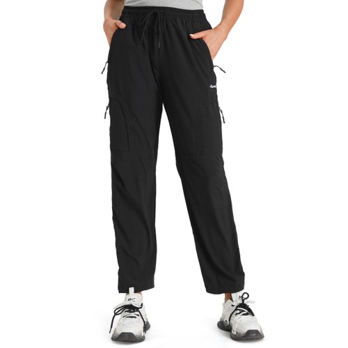 Seamaid Women's Hiking Pants Quick Dry Lightweight Water Resistant Cargo Pants with Zipper Pockets Travel Outdoor Black S
