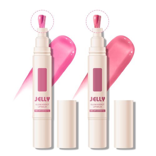 KYDA 2 Colors Jelly Lip Gloss, Ultra Soft Lip Brush Tip, High Shine Plumping Tined Lip Oil, Moisturizing Lip Gloss for Dry Lip Care, Lasting Glossy Lip Color, Tinted Lip Gloss, Set A