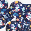 DECORLIFE Space Themed Party Supplies Serves 24, Space Birthday Decorations for Boys, Complete Pack Includes Astronaut Rocket Plates and Napkins, Forks, Total 96PCS