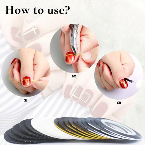 20 Pcs Nail Art Striping Tape Line Glitter Gold Silver Black White Nail Art Decoration Sticker Strips Nail Striping Tape Line for Nails Decorations DIY Nail Tips