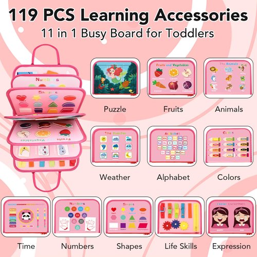 BESNEL Busy Board for Toddlers 2-4, Montessori Toys, Sensory Board for Toddlers 1-3,Preschool Learning Toys Activity Books for Toddlers 1-3,Toddler Travel Toys Plane Car, Toddlers Toys Gift for Girls