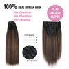 ABH AMAZINGBEAUTY HAIR Yaki Straight Clip ins Rooted Black Piano Natural Black #1B With Chocolate Brown #4 Two Tone Light Yaki Clip in Human Hair 12 Inch Yaki Clip ins for Black Women 120G Full Head