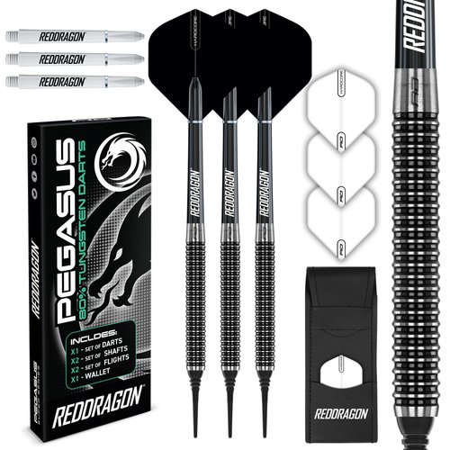 RED DRAGON Pegasus Soft TIP Darts Set - 18 Gram - Black Stems and Black Flights