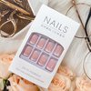 LPOODDNU White French Tip Press on Nails Short Square Fake Nails Glossy Pink Nails Full Cover Glue on Nails Acrylic False Nails Cute Artificial Stick on Nails for Women Girls DIY Nail Salon - 24PCS