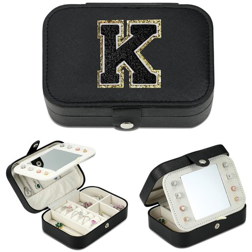 Parima Mothers Day Gifts for Mom - Travel Jewelry Case | Mom Gifts for Women | Birthday Gifts for Mom Women | Travel Gifts for Mom Jewelry Travel Case | Mom Birthday Gifts for Mom - Letter K, Black