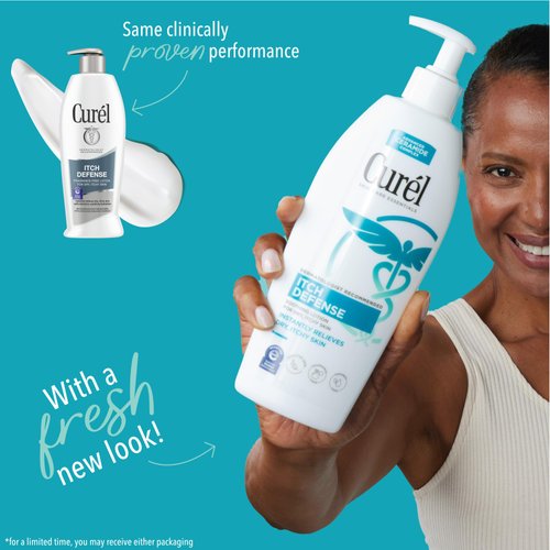 Curel Itch Defense Calming Body Lotion, Moisturizer for Dry, Itchy Skin, Body and Hand Lotion, with Advanced Ceramide Complex, Pro-Vitamin B5, Shea Butter, 20 Ounce, white