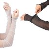 MUYDZ 2 Pair Women's Long Arm Sleeves with Lace Mesh Tulle Gloves, Cooling and Warming Dual Purpose Sun Sleeves for Women, Girls Party and Outdoor Activities (Yellow)