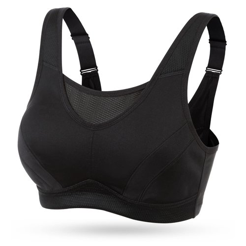 Wingslove Women's Full Coverage High Impact Wirefree Workout Non Padded Sports Bra Bounce Control (Black,38C)