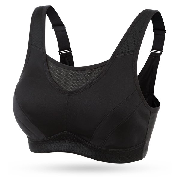 Wingslove Women's Full Coverage High Impact Wirefree Workout Non Padded Sports Bra Bounce Control (Black,38C)